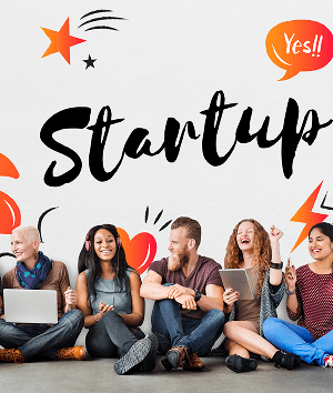 A startup team celebrating together
