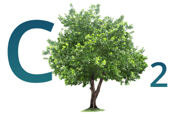 A CO2 mark drawn with a tree